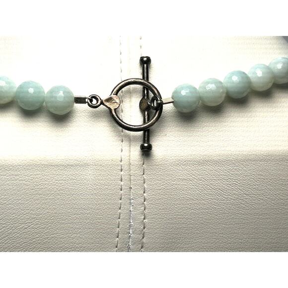 Handcrafted Aquamarine Beaded Necklace Carved Turtle Pendant Asian Symbolism - Picture 6 of 10